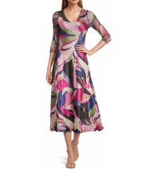 코마로프 레이디스 탑스 원피스 프린트 미디 레이스 Komarov Mod Tropic Print Charmeuse Lace 34 Sleeve Midi Sheath Dress Mod Tropic Multi 멀티 컬러