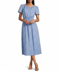 안클라인 여성 탑스 원피스 V 넥 미디 자수 Anne Klein Eyelet Embroidered VNeck Short Sleeve Midi Dressurf Blue 블루