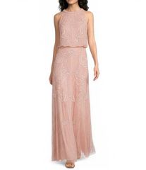 아드리아나 파펠 여성 탑스 원피스 민소매 홀터 Adrianna Papell Bead Halter Neck Sleeveless Blouson Long Dress Coral Coast 산호