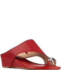 도널드 프리네일 여성 신발 샌들 가죽 Donald Pliner Vesna Leather Toe Ring Wedge Sandals Tomato