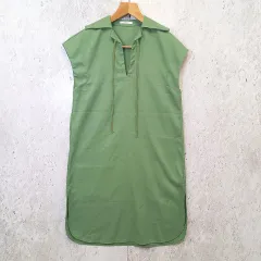 Thevon ゼヴォン カフタンワンピース 襟付き ゆったり ラフ カジュアル グリーン Fサイズ ◎、□〇☆のサムネイル