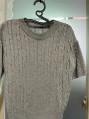 ケーブル ニット 半袖Tシャツ グレー