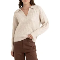 リズム レディース トップス Tシャツ Vネック Rhythm Lexie VNeck Collared Jumper Top Womens Naturalのサムネイル