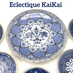 【Eclectique KaiKai】エクレクティック カイカイ 童里夢パーティー  大皿1枚 銘々皿5枚 /未使用品 美濃焼 セラミック藍 象更紗 取皿 プレート 銘々皿のサムネイル