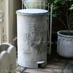 ダストボックス ヴィンテージ調 金属製 ゴミ箱 蓋つき 刻印 ステップオン式蓋 シャビーシック ブルー にわとり お洒落 アンティーク調 4-7のサムネイル