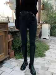 スリムストレートフィットパンツ ブラックデニム