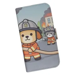 手帳型 スマホケース プリントケース かわいい 消防士 動物 職業 イヌ 犬 ドッグ 0e16