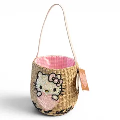 【新品・未使用】House of AnLi ハウスオブアンリ Hello Kitty ハローキティ―コラボ　バケツ型／かごバッグ　ベージュ／ピンク　キングラム[68]のサムネイル