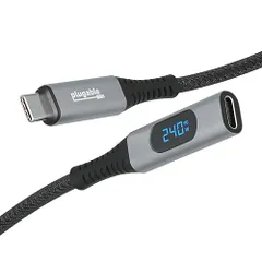 Plugable USB-C 延長ケーブル 1ｍ デジタル電流チェッカー USB-C 接続のモニタリングが可能 240W 急速充電、4K 60Hz モニタ接続、10Gbps データ転送に対応shun 2fb56aa5