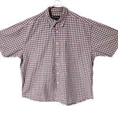 CHM Eddie Bauer 半袖シャツ チェック柄 コットン100% ボタンダウン レッド系 XXL ビッグサイズ オーバーサイズ メンズ レディース ユニセックス 古着