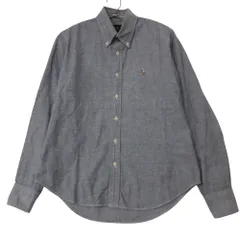 90s 00s RALPH LAUREN ラルフローレン 長袖シャツ オックスフォード ボタンダウン シャンブレー ポニー ロゴ 刺繍 ネイビー 9 レディース 【中古】