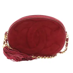 【CHANEL】シャネル ココマーク チェーンポシェット ヴィンテージ フリンジ スウェード 赤 レディース ショルダーバッグ
