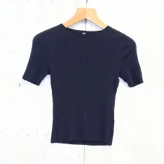 UNIQLO ユニクロ 3Dメリノリブクルーネックセーター 5分袖 フィット感 サマーニット ネイビー Mサイズ ◎、□〇