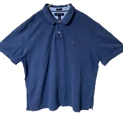 CHM TOMMY HILFIGER ポロシャツ ネイビー ワンポイントロゴ 刺繍 Custom Fit 半袖 コットン XXL ビッグサイズ メンズ レディース ユニセックス 古着