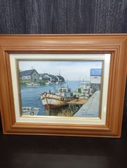 港の風景 油彩画 ・山田一夫画家・之から夏に掛けると、最高です。値下