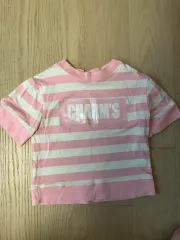 チャームス CHARM'S ピンク ストライプ クロップド 半袖Tシャツのサムネイル