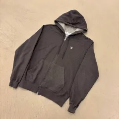 チャンピオン グレー スモールロゴ フード ジップアップ
