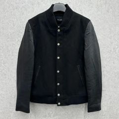美品 ナノユニバース 袖革スタジャン 黒 M 本革 サーモライト 中綿