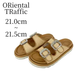 オリエンタルトラフィック ORiental TRaffic ビジューバックル サンダル 21.0cm 21.5cm SS キャメル 茶 ベージュ ラフィア風 夏 ビジュー きれいめ カジュアル 箱付き 小さいサイズ レディース 靴のサムネイル