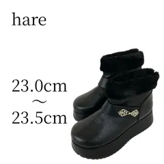 HARE ハレ メタルパーツショートブーツ M 23.0~23.5cm レディース 黒 ブラック 厚底 ファー付き バックジップ モード きれいめ 上品美脚 脚長効果 HAL08046KJ 靴 婦人靴 秋 冬 おしゃれ カジュアル パーティー