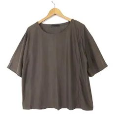 マイクロ スエード ジャージ ルーズ Tシャツ カットソー ボックスシルエット ストレッチ 5分袖 半袖 F 茶 ブラウン