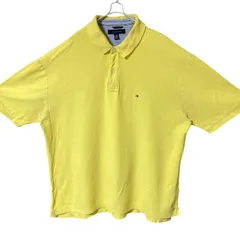 CHM TOMMY HILFIGER ポロシャツ イエロー 刺繍ロゴ 半袖 コットン XXL ビッグサイズ シンプル カジュアル 春夏 メンズ レディース ユニセックス 古着
