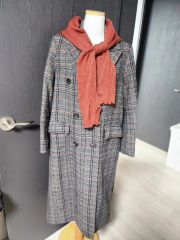 Io comme io イオコムイオ グレーベージュ チェック柄 ロングコート 