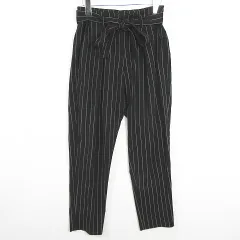 ジーナシス JEANASIS テーパードパンツ ベルト付き ストレッチ レーヨン M ブラック ストライプ kz15183
