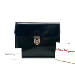 【中古】良品 Salvatore Ferragamo フェラガモ ロゴ ガンチーニ レザー クラッチ バッグ fY0359A