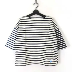 オーチバル ORCIVAL オーシバル フランス製 シャツ バスクシャツ カットソー 半袖 5分袖 クレイジーパターン ボーダー柄 ロゴ 刺繍 M 1 アイボリー 白 ホワイト  黒 紺 青 国内正規品