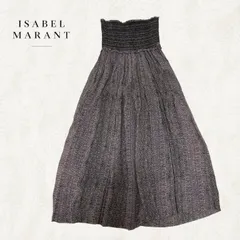 ISABEL MARANT シルク100% 総柄ロングスカート シャーリング ハイウエスト フレア マキシ丈 ボヘミアン風 レディース34のサムネイル