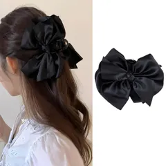 【人気商品】レディース用 贈り物 かんたん 簡単 シフォン 上品 人気 ブラウン ブラック ブラック 髪留め お洒落 オシャレ おしゃれ カワイイ 可愛い 可愛い ヘアアクセサリー 大人っぽい ヘアクリップ 大型 リボンバンスクリップ