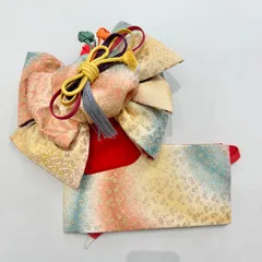 七五三　3歳女の子　作り帯　ピンク　青　黄　グラデーション　　華やか　豪華　　中古　T513