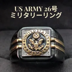 希少 26号 US ARMY ミリタリーリング ブラック ゴールド イーグル 白頭鷲 15.6g 合金 米国 ヴィンテージ アーミーリングのサムネイル