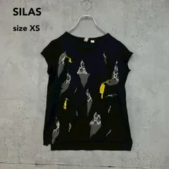 SILAS サイラス グラフィック プリント カットソー Tシャツ XS ブラック 黒 コットン100% デザイン レディース トップス 半袖 カジュアル ストリート ロック 鍵 レース 模様 総柄 アート オシャレ 掘り出し物 レア 夏服 古着 ★ ■◆のサムネイル