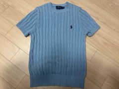 美品 Polo Ralph Lauren ケーブル編み 半袖ニット 水色 - メルカリ