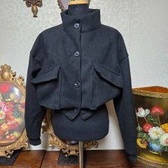 美品 韓国ファッション スタンドカラー アシンメトリージップアップ 