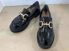 極美品 ルタロン リボン プラットフォームローファー 黒 23.5 厚底 