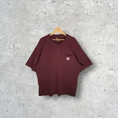 Carhart カーハート ORIGINAL FIT 半袖 Tシャツ ヘンリーネック ポケットTシャツ ワンポイントロゴ Guatemala製 2XLサイズ ワインレッド