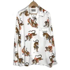 【倉吉店】 中古 WACKOMARIA | ワコマリア 長袖シャツ TIM LEHI HAWAIIAN SHIRT L/S 虎 オープンカラーシャツ ホワイト サイズ：L 【104】 倉吉店】 中古 WACKOMARIA | ワコマリア 長袖シャツ TIM LEHI HAWAIIAN