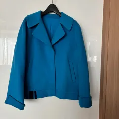 ハンドメイド スカイ スカイブルー ショートコート ウールカシミア ハイクオリティ ノーブランド ゲストルック