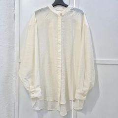 美品】ディニテコリエ シアーロングブラウス 白 F ゴールドボタン 