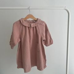 80cm 爽やか日本製ガーゼのヨークワンピ ニュアンスピンク 姉妹コーデ 