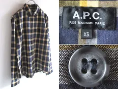 A.P.C. アーペーセー コットンリネン チェックシャツ BDシャツ XS（日本サイズS程） ネイビー イエロー ホワイト 紺 黄 白 日本製