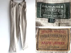 希少 90sビンテージ RALPH LAUREN COUNTRY ラルフローレン ポロカントリー ロゴピスネーム リネンパンツ 11 w78cm ベージュ 麻100% RRL前身