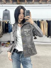 BERSHKA ダークグレー デニム　ナポレオンスタイル ジャケット　S BERSHKA ダークグレー デニム ナポレオンスタイル ジャケット S - メルカリ