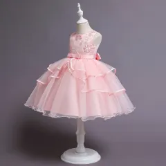☆ ライトピンク ☆ 100cm ☆ 子供ドレス 刺繍 可愛い 子供 ドレス 女の子 発表会 キッズドレス ジュニアドレス 子どもドレス 子供ドレス パーティードレス 刺繍 ワンピース フォーマル 子供服 キッズ ジュニア ピアノ発表会 演奏会 コンクール