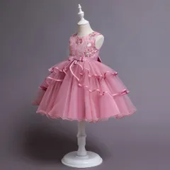 ☆ ピンク ☆ 100cm ☆ 子供ドレス 刺繍 可愛い 子供 ドレス 女の子 発表会 キッズドレス ジュニアドレス 子どもドレス 子供ドレス パーティードレス 刺繍 ワンピース フォーマル 子供服 キッズ ジュニア ピアノ発表会 演奏会 コンクール