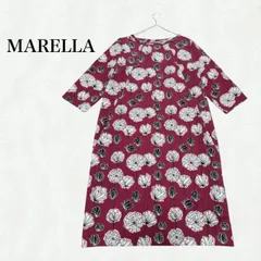 MARELLA  MaxMara マレーラ ワンピース 花柄 総柄 赤 ボルドー 七分袖 ストレート イタリア製 サイズ40 M相当 上品 きれいめ レディース 膝丈 春秋のサムネイル