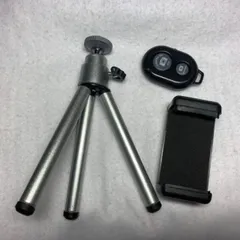 ミニ三脚 スマホ カメラ Bluetoothリモコン付 2段伸縮 360度回転 超軽量85g 卓上三脚 自撮り シルバーのサムネイル